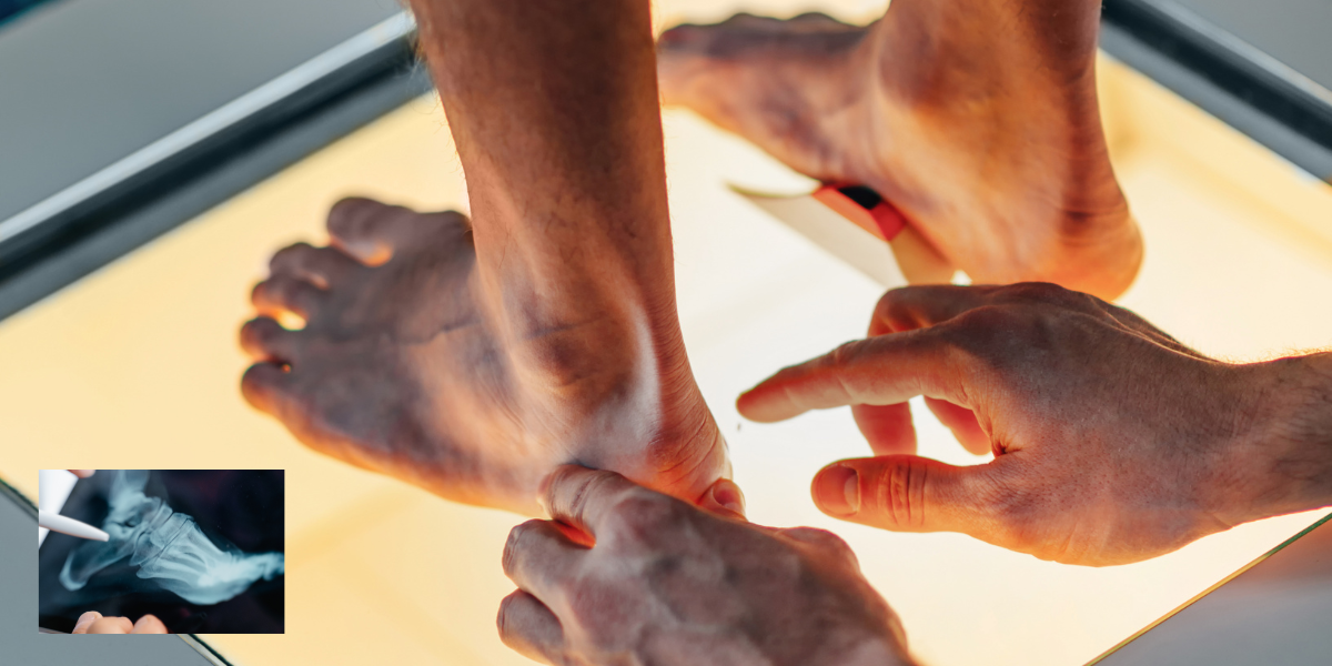 nackte Füße stehen auf leuchtender Fläche für einen 3D Fußscan für orthopädische Einlagen