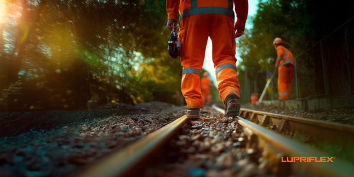Zwei Arbeiter auf den Gleisen in Warn-Arbeitskleidung